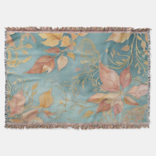 Elegante Perzikblad Cozy Cyan Blush Bloem Deken (Voorkant)