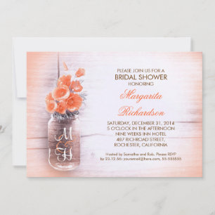 Elegante perzikbloemen Mason Jar vrijgezellenfeest Kaart