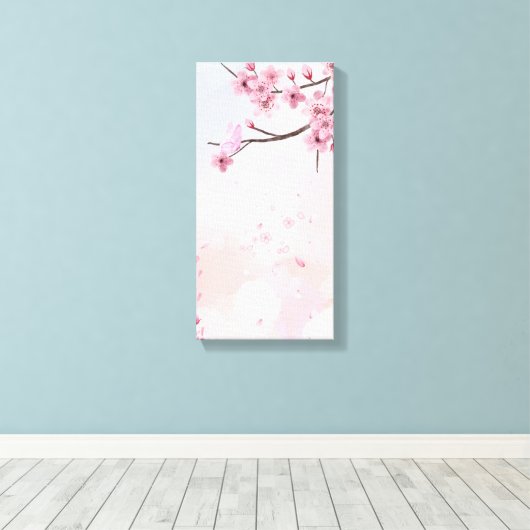 Elegante perzikbloesem muurkunst - Zachte Waterver Canvas Afdruk (Insitu (Houten vloer))