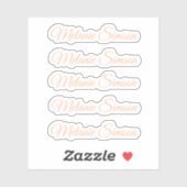 Elegante perzikdonscript met gepersonaliseerde naa sticker (Vel)