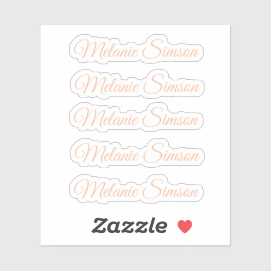 Elegante perzikdonscript met gepersonaliseerde naa sticker (Vel)