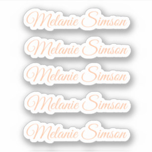 Elegante perzikdonscript met gepersonaliseerde naa sticker