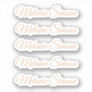 Elegante perzikdonscript met gepersonaliseerde naa sticker