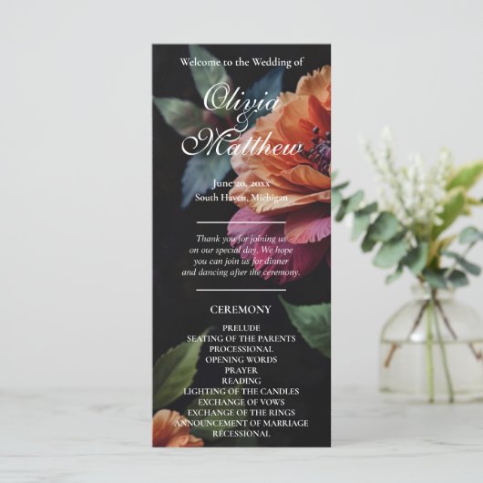 Elegante  perzikkleurige rode bloemige moody boho (Staand voorkant)