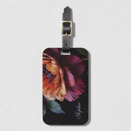 Elegante  perzikkleurige rode bloemige moody boho bagagelabel (Voorkant (verticaal))