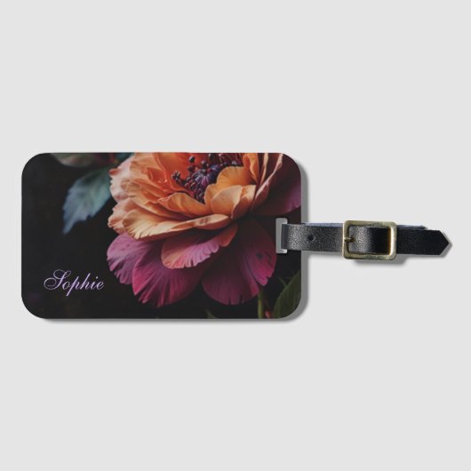 Elegante  perzikkleurige rode bloemige moody boho bagagelabel (Voorkant (horizontaal))