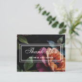 Elegante  perzikkleurige rode bloemige moody boho bedankkaart (Staand voorkant)