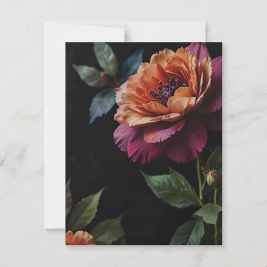 Elegante  perzikkleurige rode bloemige moody boho bedankkaart (Achterkant)