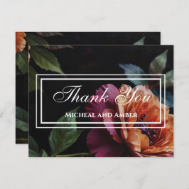 Elegante perzikkleurige rode bloemige moody boho bedankkaart