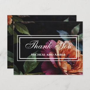 Elegante  perzikkleurige rode bloemige moody boho bedankkaart