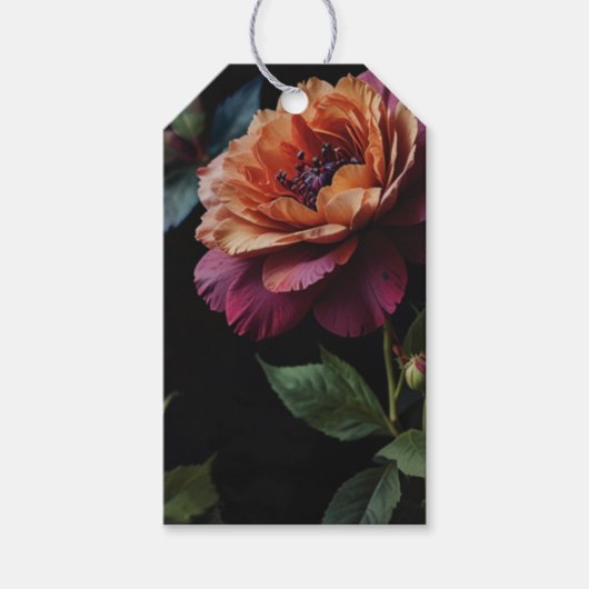 Elegante  perzikkleurige rode bloemige moody boho cadeaulabel (Voorkant)