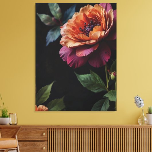 Elegante  perzikkleurige rode bloemige moody boho canvas afdruk (Insitu (Woonkamer))