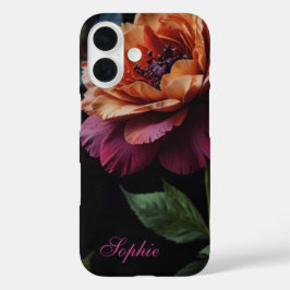 Elegante perzikkleurige rode bloemige moody boho iPhone 16 hoesje