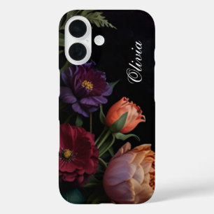 Elegante  perzikkleurige rode bloemige moody boho iPhone 16 hoesje