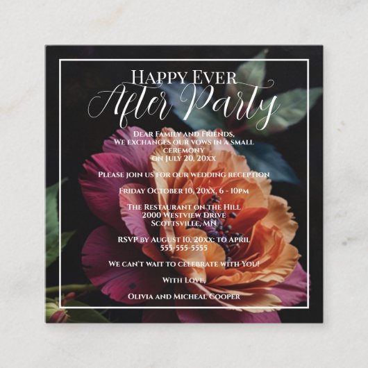 Elegante  perzikkleurige rode bloemige moody boho informatiekaartje (Voorkant)