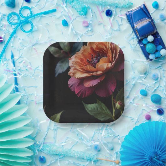 Elegante perzikkleurige rode bloemige moody boho papieren bordje (Feest)