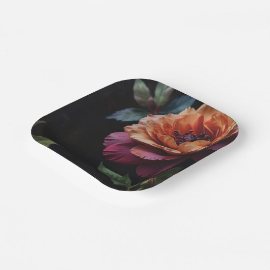 Elegante  perzikkleurige rode bloemige moody boho papieren bordje (Gebogen)