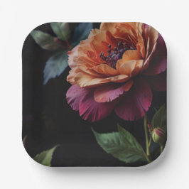 Elegante perzikkleurige rode bloemige moody boho papieren bordje