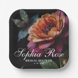 Elegante perzikkleurige rode bloemige moody boho papieren bordje