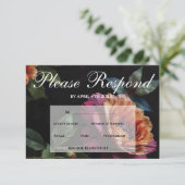 Elegante  perzikkleurige rode bloemige moody boho RSVP kaartje (Staand voorkant)