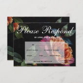 Elegante  perzikkleurige rode bloemige moody boho RSVP kaartje (Voorkant / Achterkant)