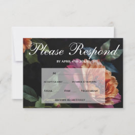 Elegante perzikkleurige rode bloemige moody boho RSVP kaartje