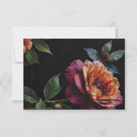 Elegante  perzikkleurige rode bloemige moody boho save the date (Achterkant)