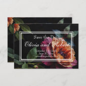 Elegante perzikkleurige rode bloemige moody boho save the date (Voorkant / Achterkant)