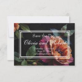 Elegante perzikkleurige rode bloemige moody boho save the date