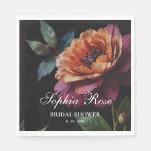 Elegante  perzikkleurige rode bloemige moody boho servet