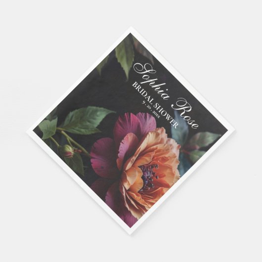 Elegante perzikkleurige rode bloemige moody boho servet (Hoek)