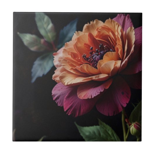 Elegante  perzikkleurige rode bloemige moody boho tegeltje (Voorkant)