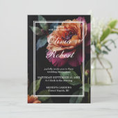 Elegante  perzikkleurige rode bloemige moody bruil kaart (Staand voorkant)