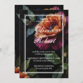 Elegante  perzikkleurige rode bloemige moody bruil kaart (Voorkant / Achterkant)