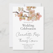 Elegante perzikkleurige roze waterverf bloemenbrui kaart (Voorkant)