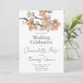 Elegante perzikkleurige roze waterverf bloemenbrui kaart (Staand voorkant)