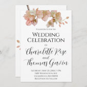 Elegante perzikkleurige roze waterverf bloemenbrui kaart (Voorkant / Achterkant)