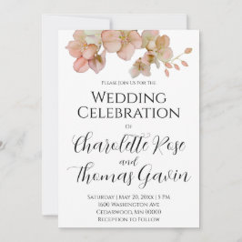 Elegante perzikkleurige roze waterverf bloemenbrui kaart