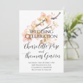 Elegante perzikkleurige roze waterverf bloemenbrui kaart (Staand voorkant)