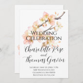 Elegante perzikkleurige roze waterverf bloemenbrui kaart (Voorkant / Achterkant)