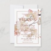 Elegante perzikkleurige roze waterverf bloemenbrui kaart (Voorkant)