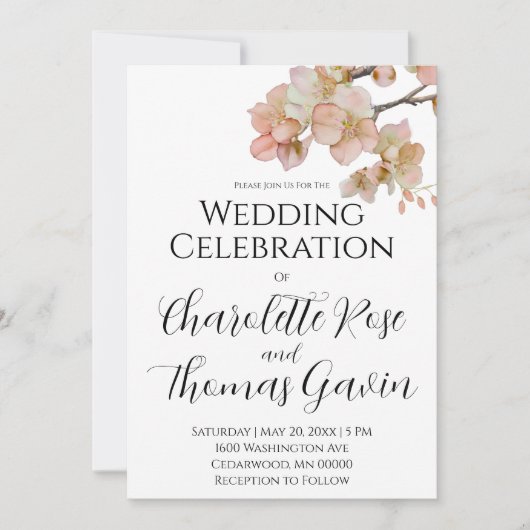 Elegante perzikkleurige roze waterverf bloemenbrui kaart (Voorkant)