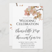 Elegante perzikkleurige roze waterverf bloemenbrui kaart (Voorkant / Achterkant)