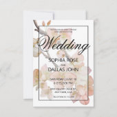 Elegante perzikkleurige roze waterverf bloemenbrui kaart (Voorkant)