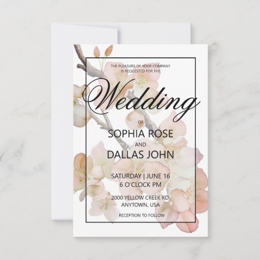 Elegante perzikkleurige roze waterverf bloemenbrui kaart (Voorkant)