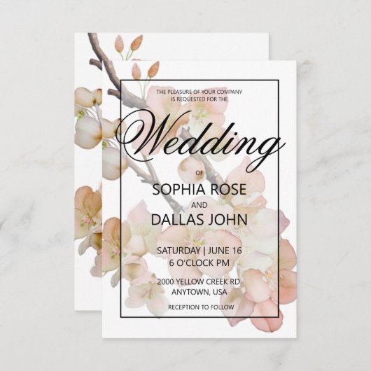 Elegante perzikkleurige roze waterverf bloemenbrui kaart (Voorkant / Achterkant)