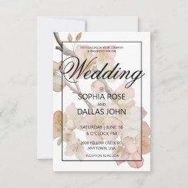 Elegante perzikkleurige roze waterverf bloemenbrui kaart