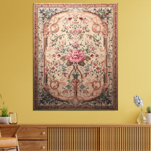 Elegante Perzische Bloemen Tapijt Uitgerekt Canvas Afdruk