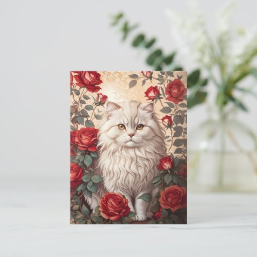 Elegante  Perzische kat met Rozen Briefkaart (Staand voorkant)