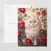Elegante  Perzische kat met Rozen Briefkaart (Voorkant / Achterkant)